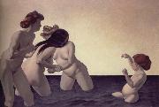 Felix Vallotton Three woman and a young girl playing the water France oil painting artist